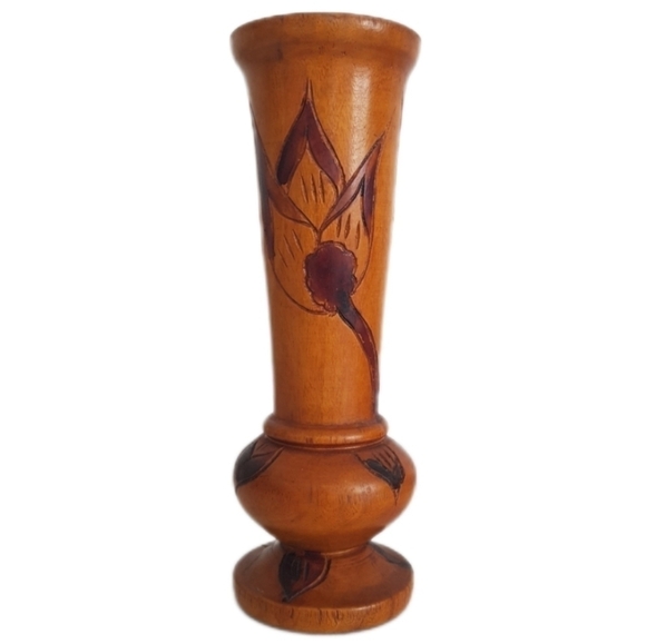 1960s Haitian Hand Carved Wood Vase Boho - Picture 1 of 8
